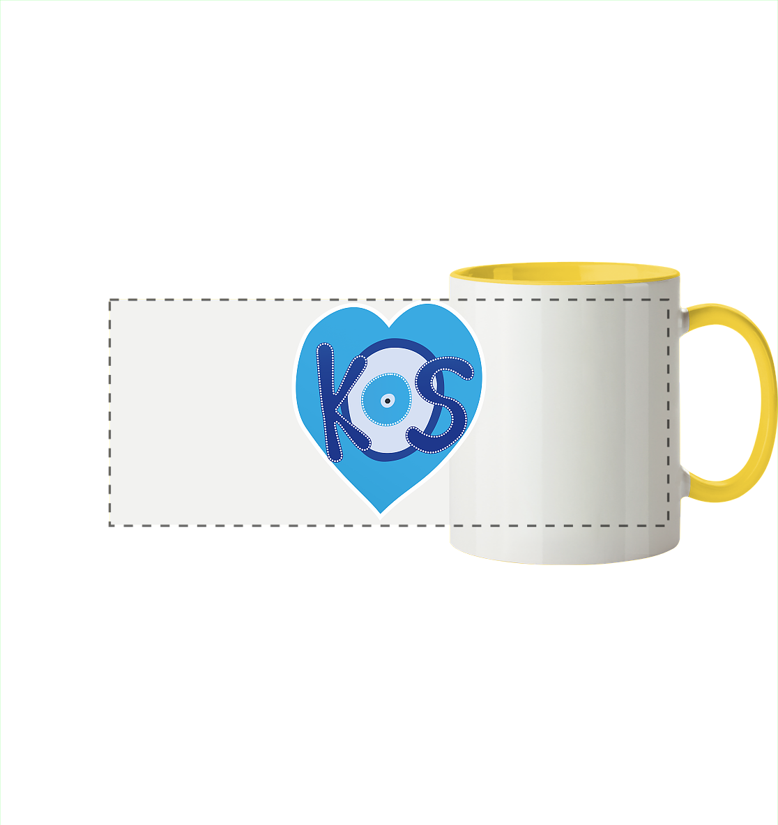 Kos - Blaues Herz - Panorama Tasse zweifarbig