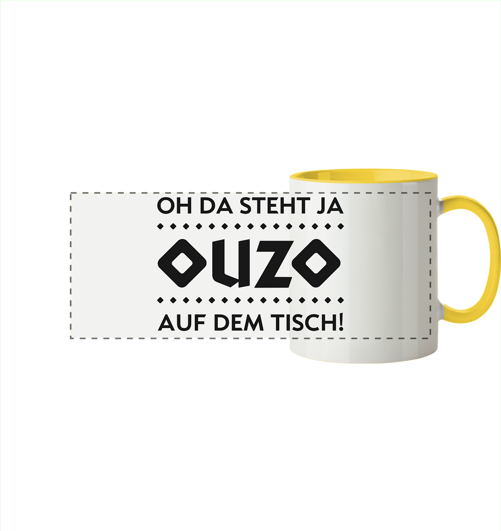 Oh da steht ja Ouzo auf dem Tisch - Panorama Tasse zweifarbig