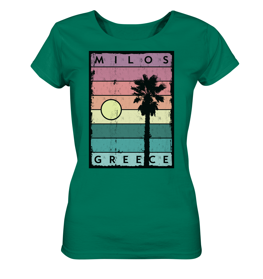 Sunset stripes &amp; Palm tree Milos Greece - Ladies Organic Shirt