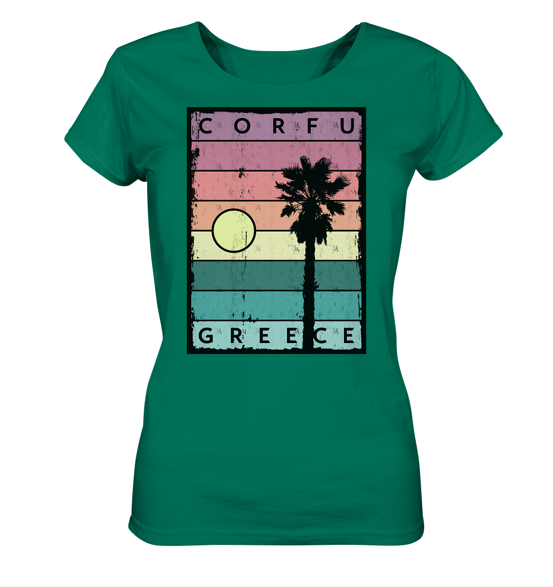 Sunset stripes & Palm tree Corfu Greece - Ladies Organic Shirt