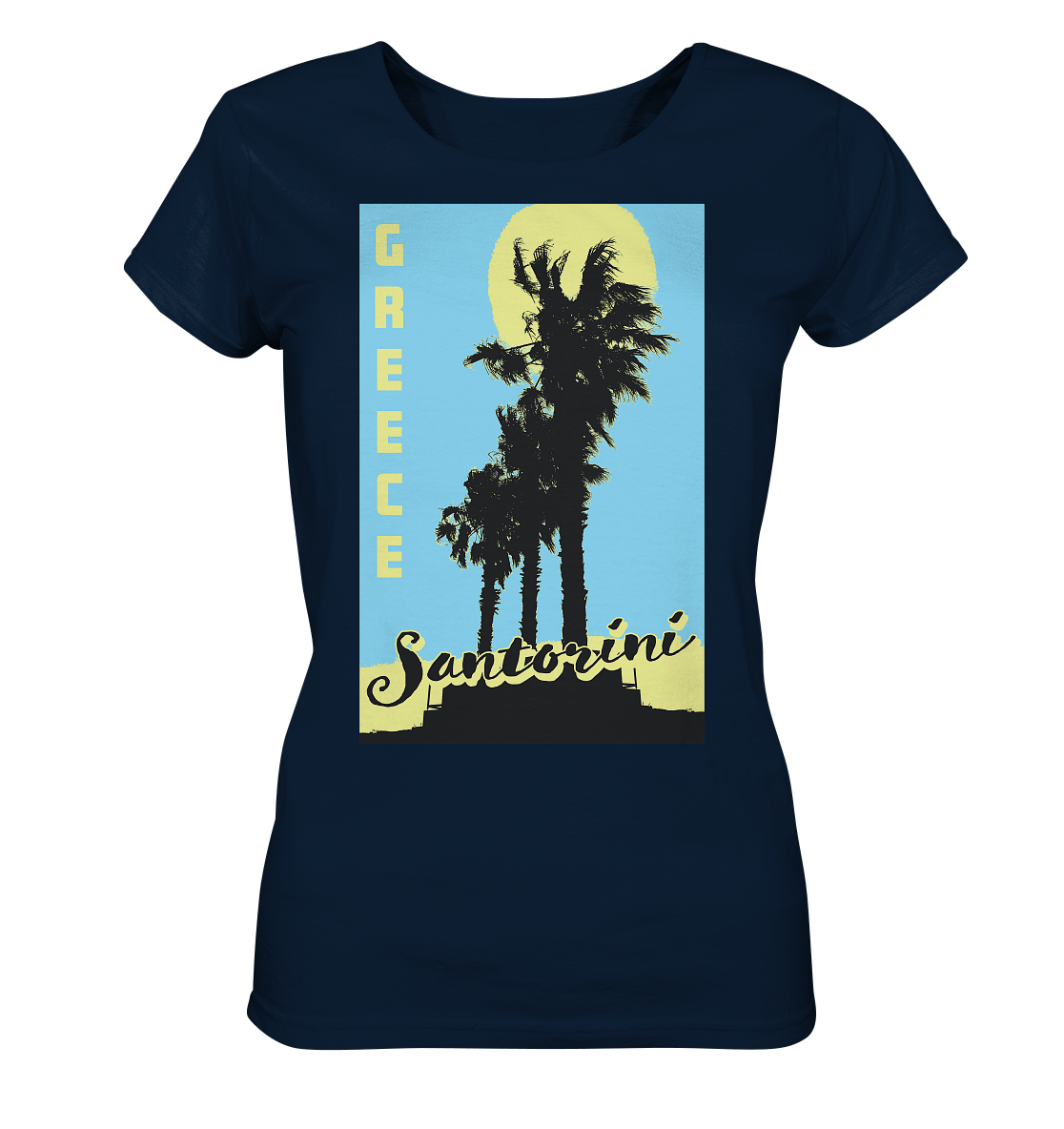 Black palm trees & Yellow sun Santorini Greece - Ladies Organic Shirt