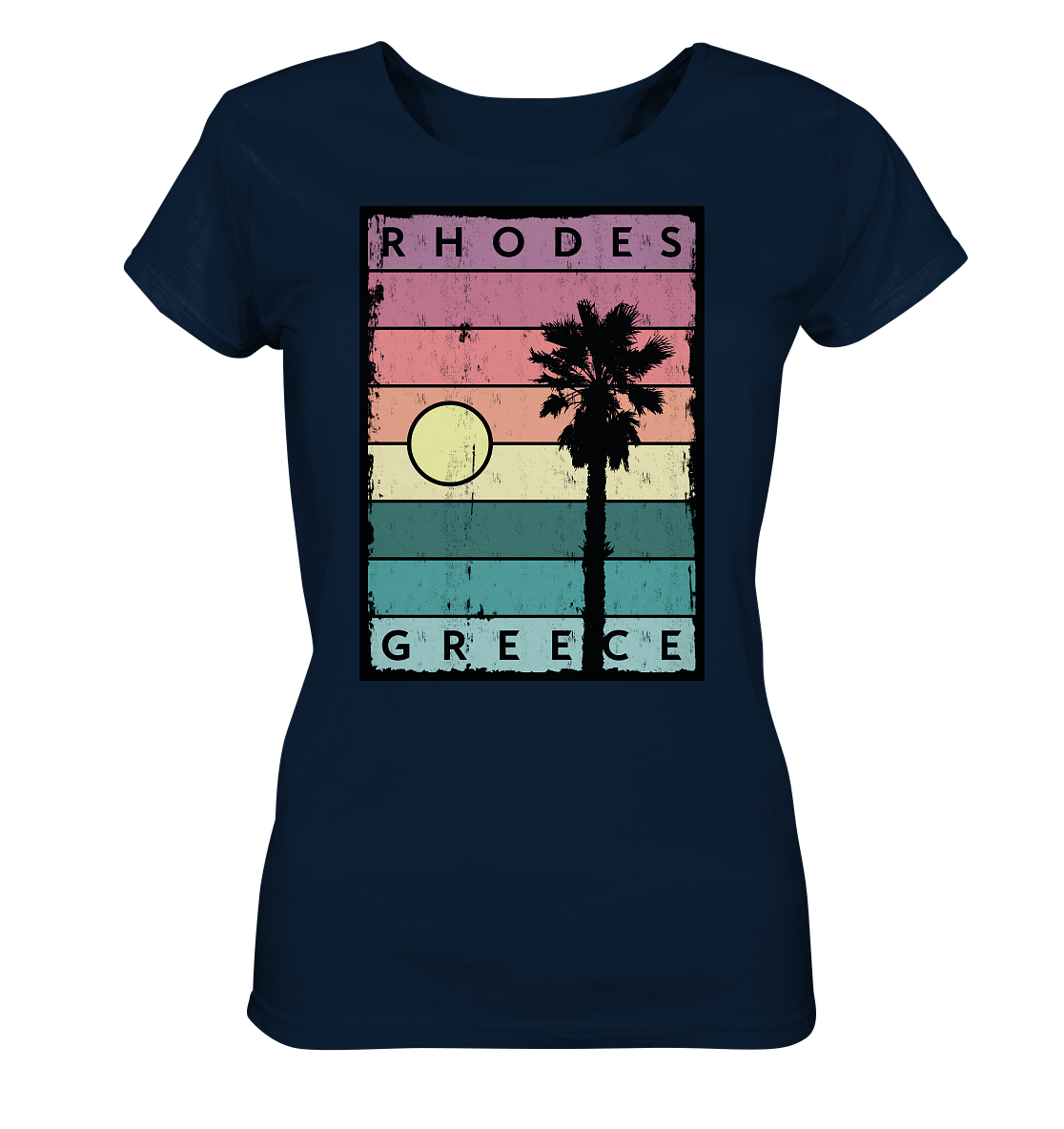Sunset stripes & Palm tree Rhodes Greece - Ladies Organic Shirt