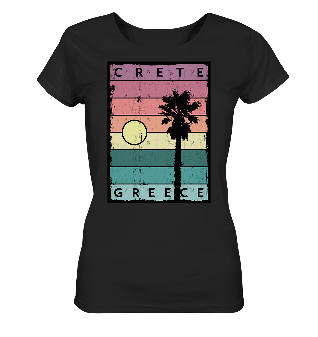 Sunset stripes &amp; Palm tree Crete Greece - Ladies Organic Shirt