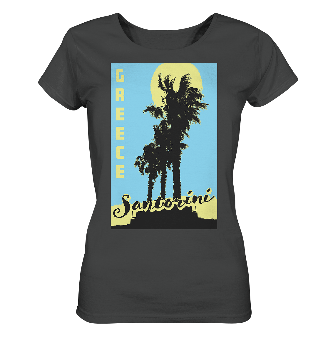Black palm trees &amp; Yellow sun Santorini Greece - Ladies Organic Shirt
