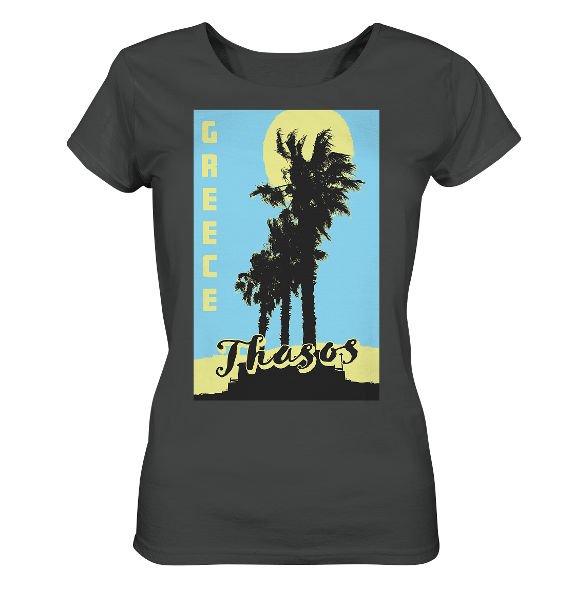 Black palm trees & Yellow sun Thasos Greece - Ladies Organic Shirt