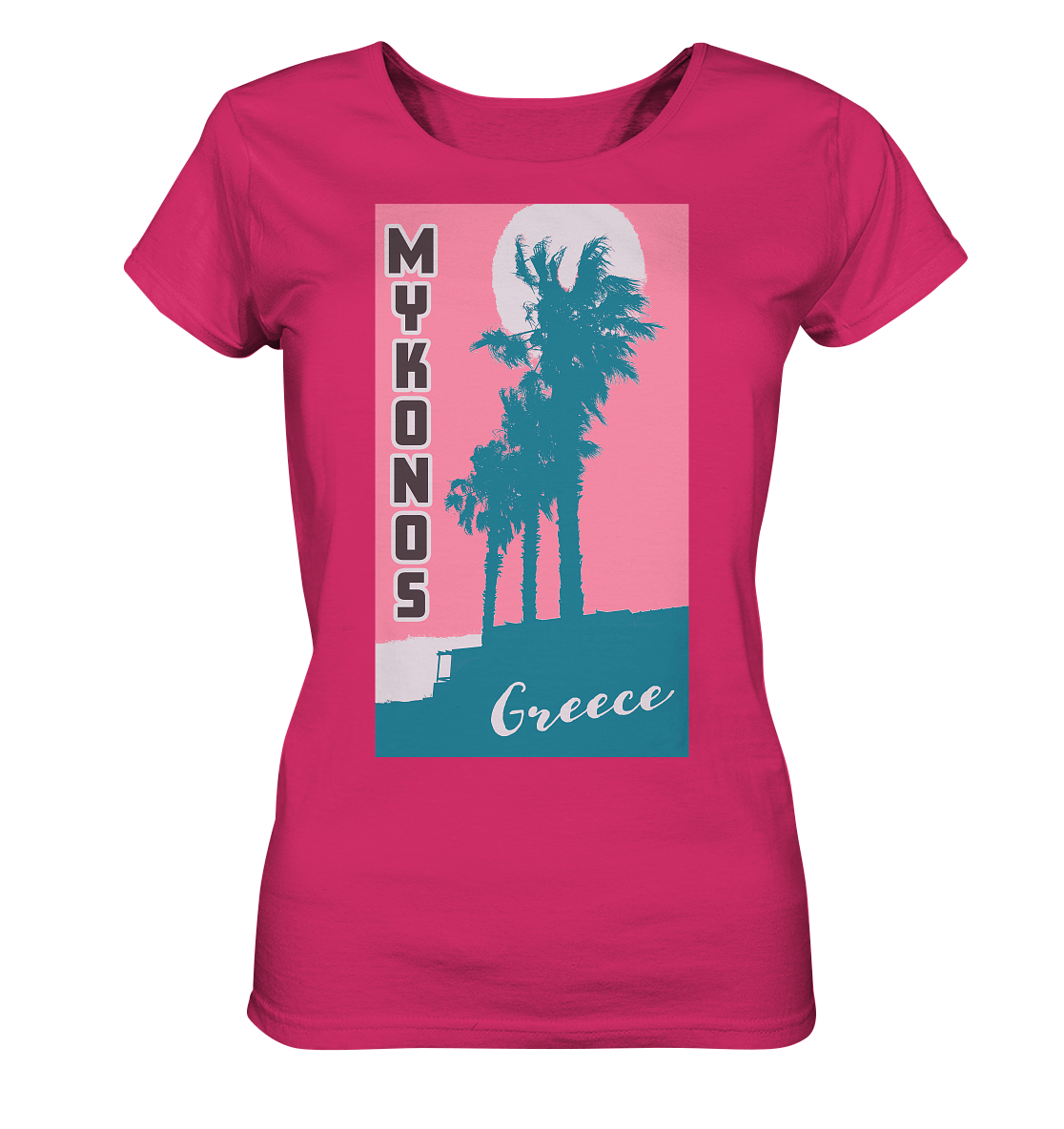 Palm trees &amp; Pink Sky Mykonos Greece - Ladies Organic Shirt