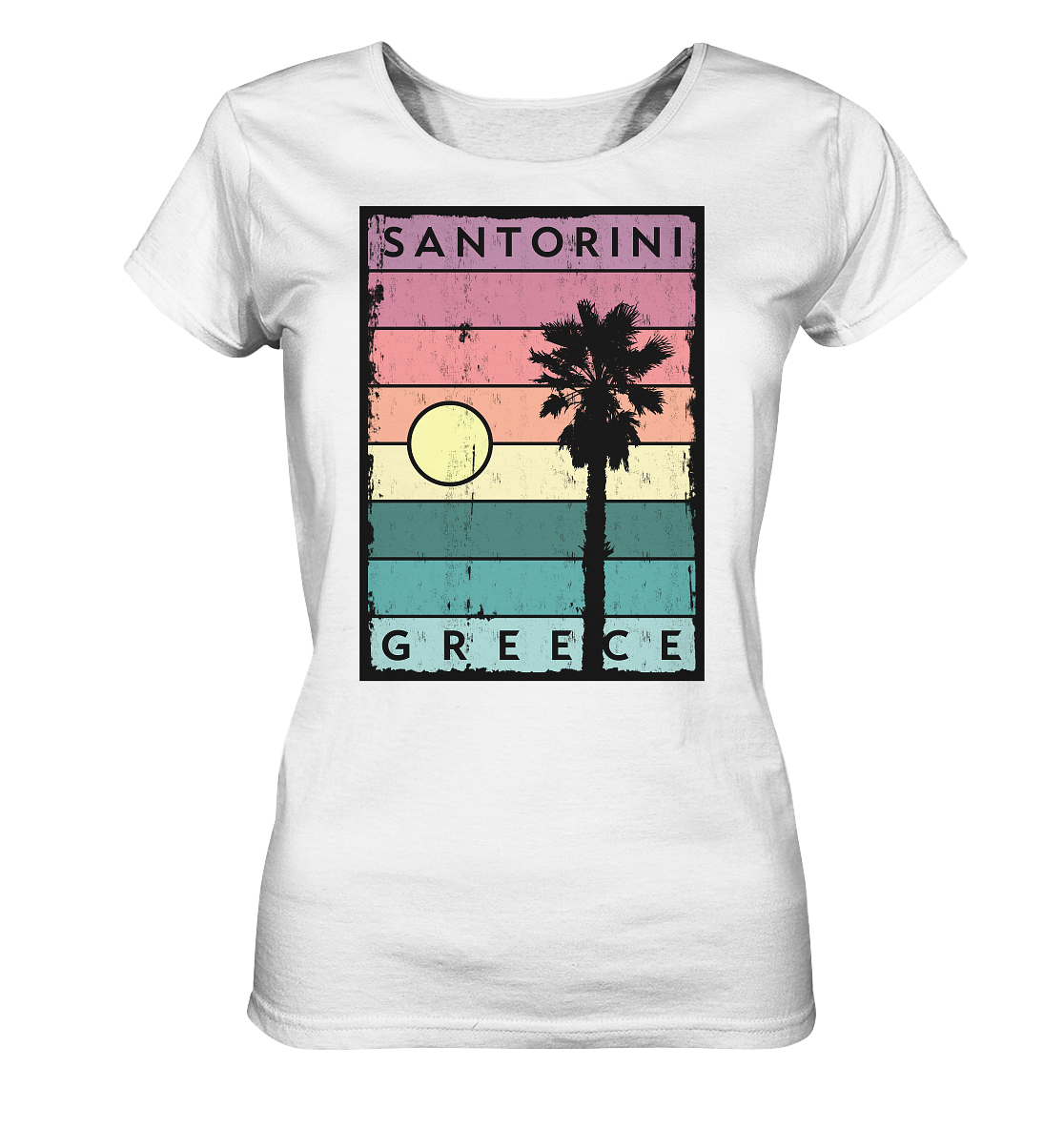 Sunset stripes & Palm tree Santorini Greece - Ladies Organic Shirt