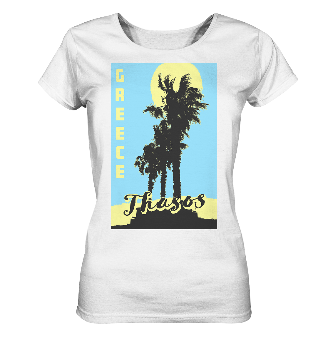 Black palm trees &amp; Yellow sun Thasos Greece - Ladies Organic Shirt