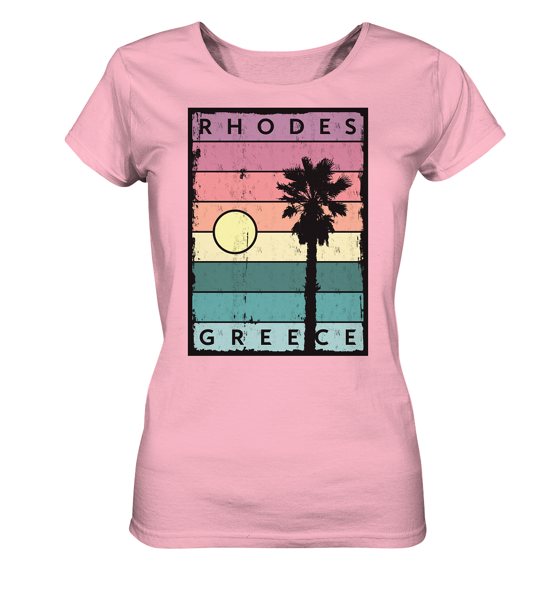 Sunset stripes &amp; Palm tree Rhodes Greece - Ladies Organic Shirt