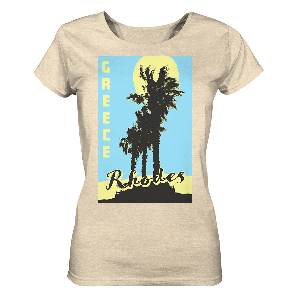Black palm trees &amp; Yellow sun Rhodes Greece - Ladies Organic Shirt