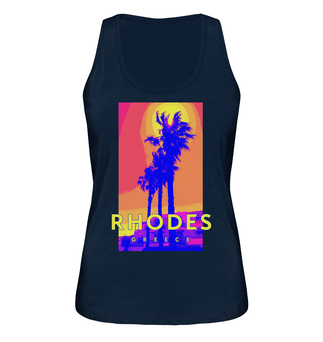 Blue palm trees Rhodes Greece - Ladies Organic Tank Top