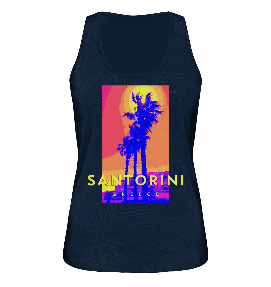 Blue palm trees Santorini Greece - Ladies Organic Tank Top