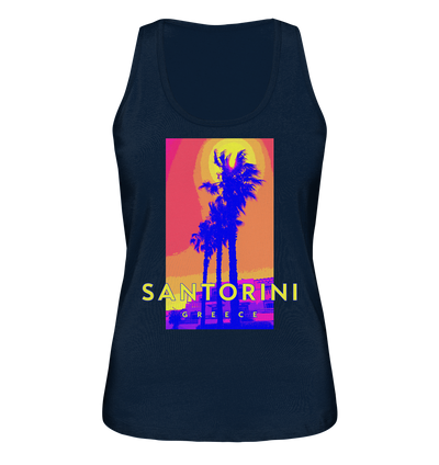 Blue palm trees Santorini Greece - Ladies Organic Tank-Top