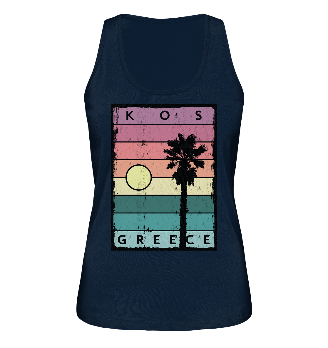 Sunset stripes & Palm tree Kos Greece - Ladies Organic Tank-Top