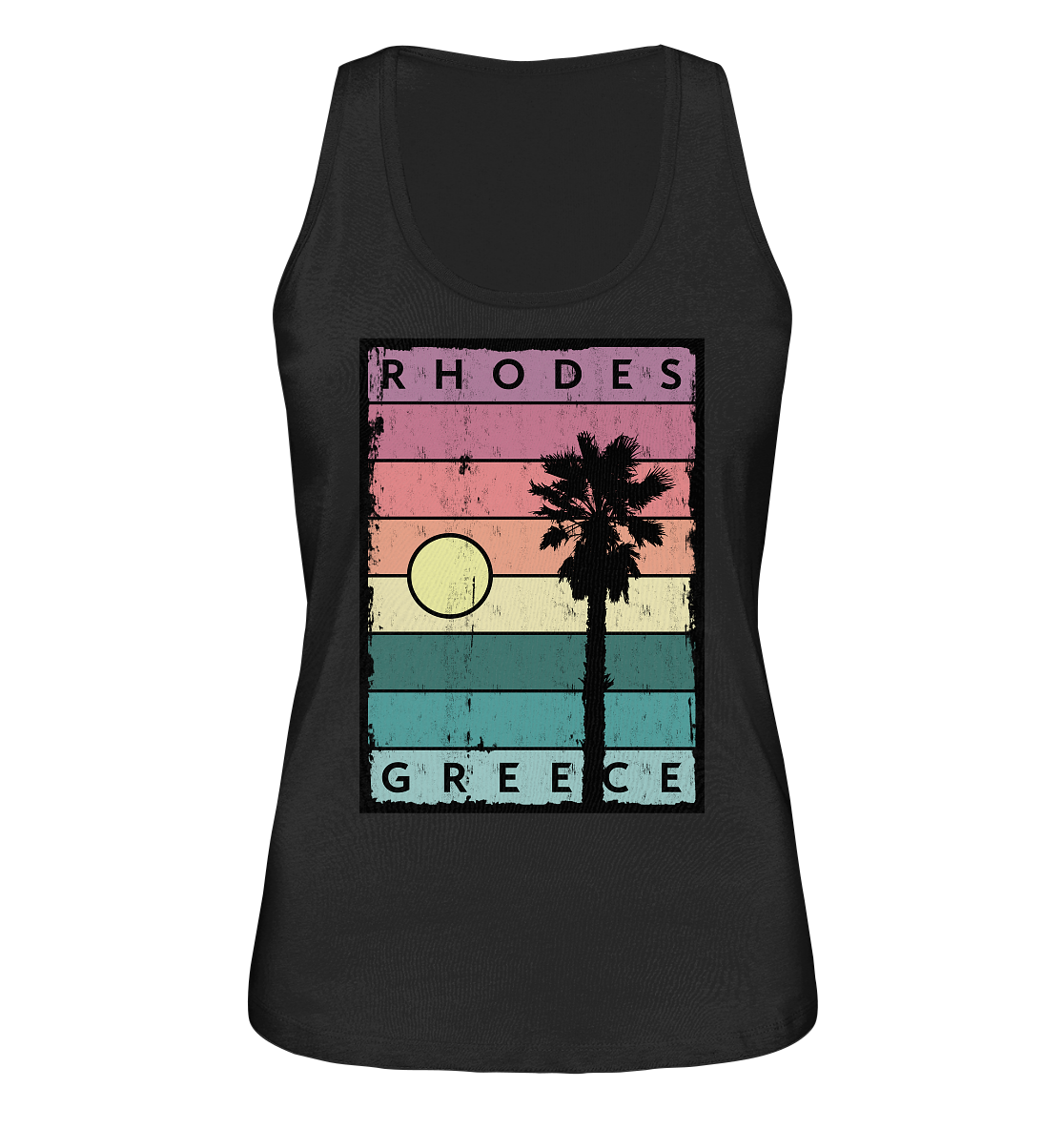 Sunset stripes & Palm tree Rhodes Greece - Ladies Organic Tank-Top