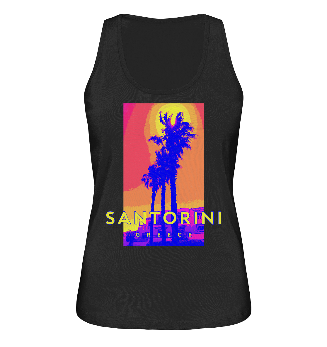 Blue palm trees Santorini Greece - Ladies Organic Tank-Top