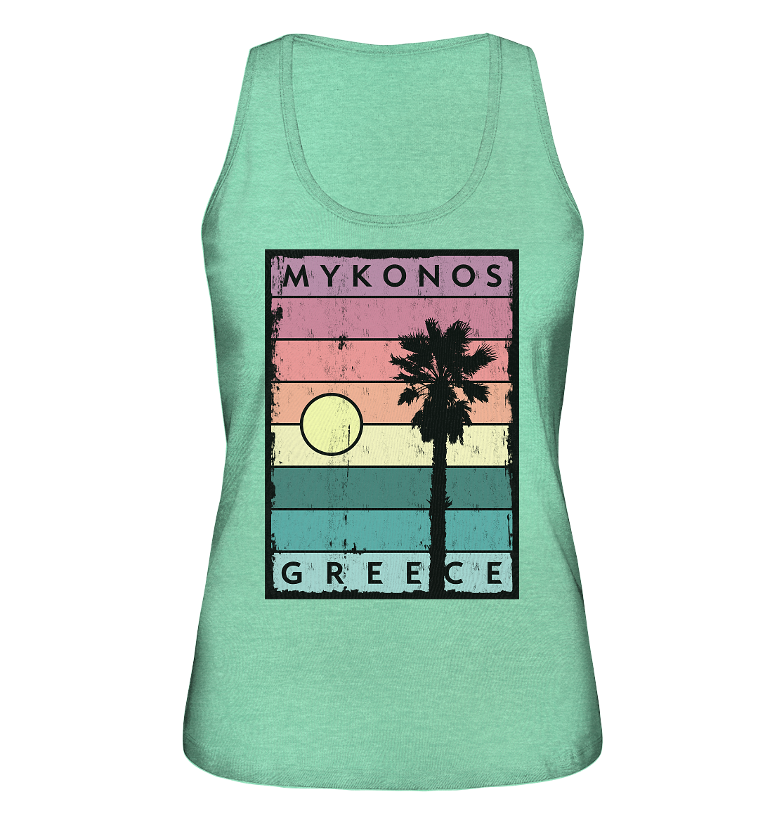 Sunset stripes &amp; Palm tree Mykonos Greece - Ladies Organic Tank Top