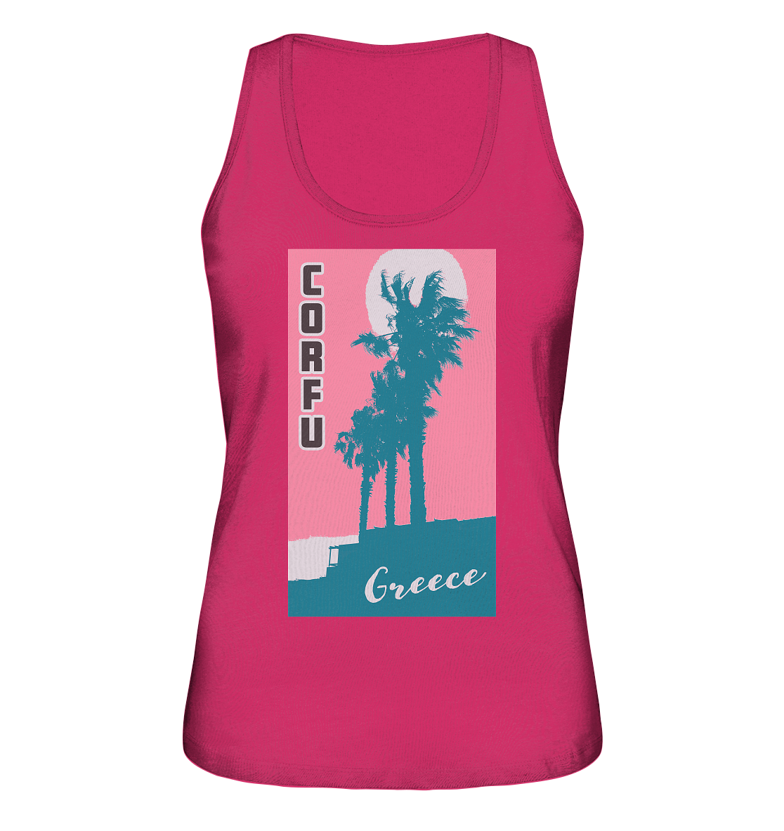 Palm trees &amp; Pink Sky Corfu Greece - Ladies Organic Tank Top