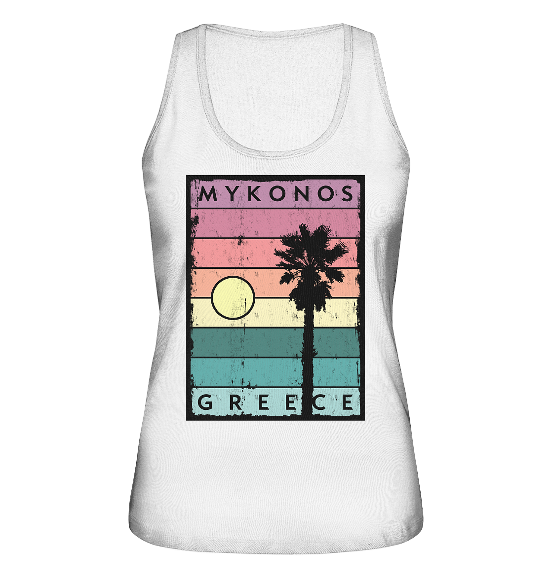 Sunset stripes & Palm tree Mykonos Greece - Ladies Organic Tank-Top