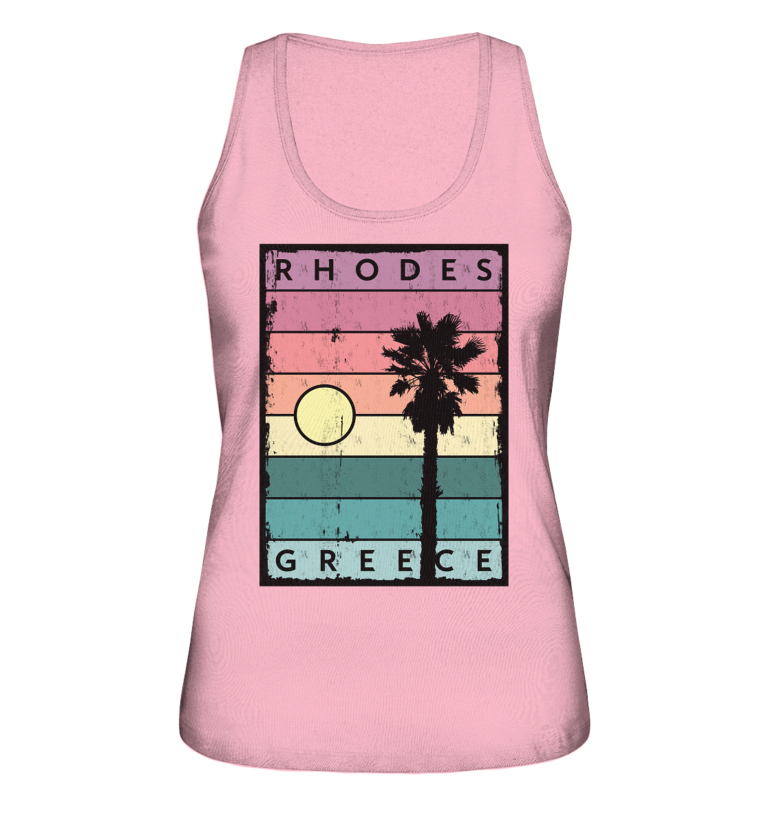 Sunset stripes &amp; Palm tree Rhodes Greece - Ladies Organic Tank Top