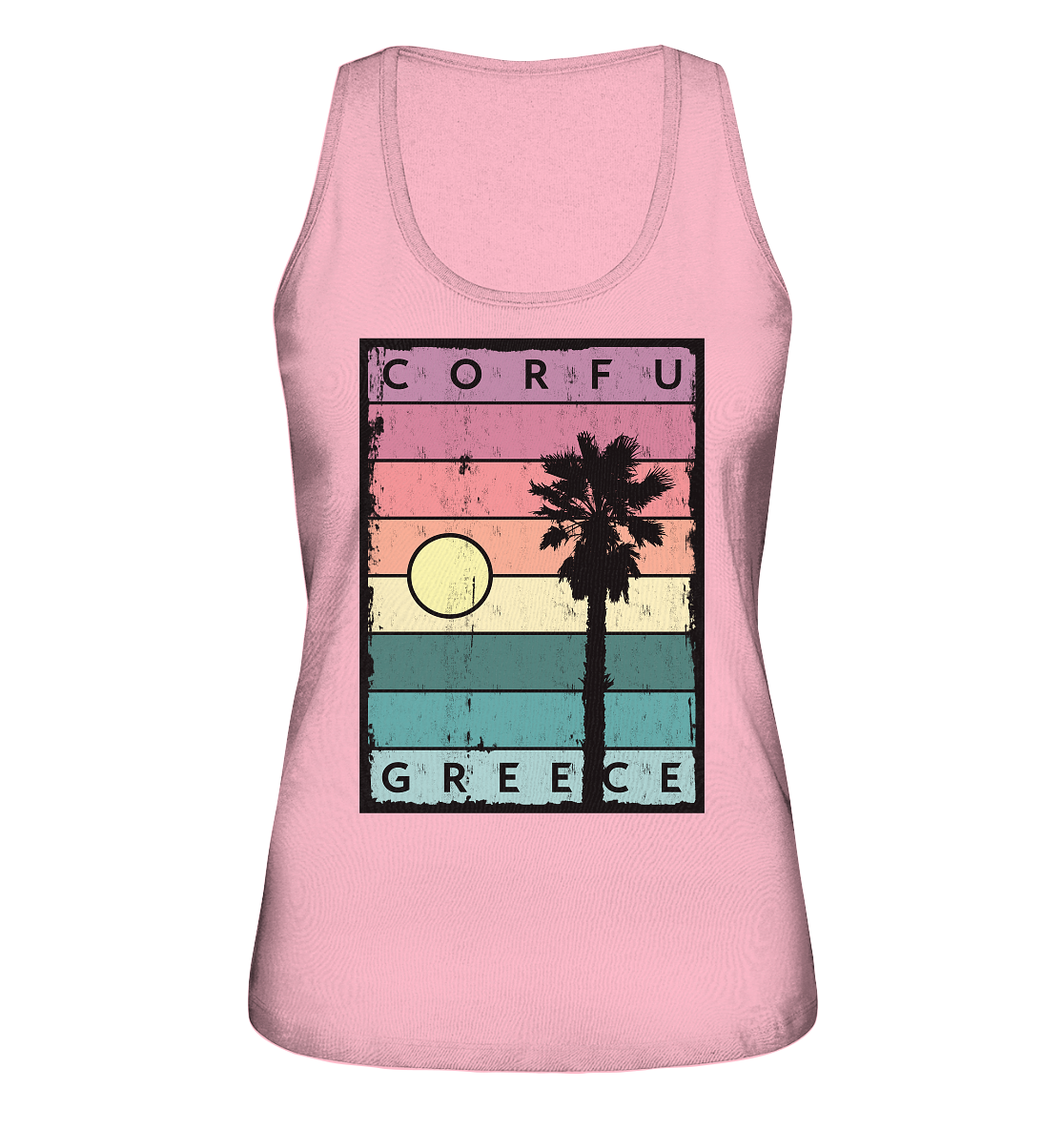 Sunset stripes & Palm tree Corfu Greece - Ladies Organic Tank-Top