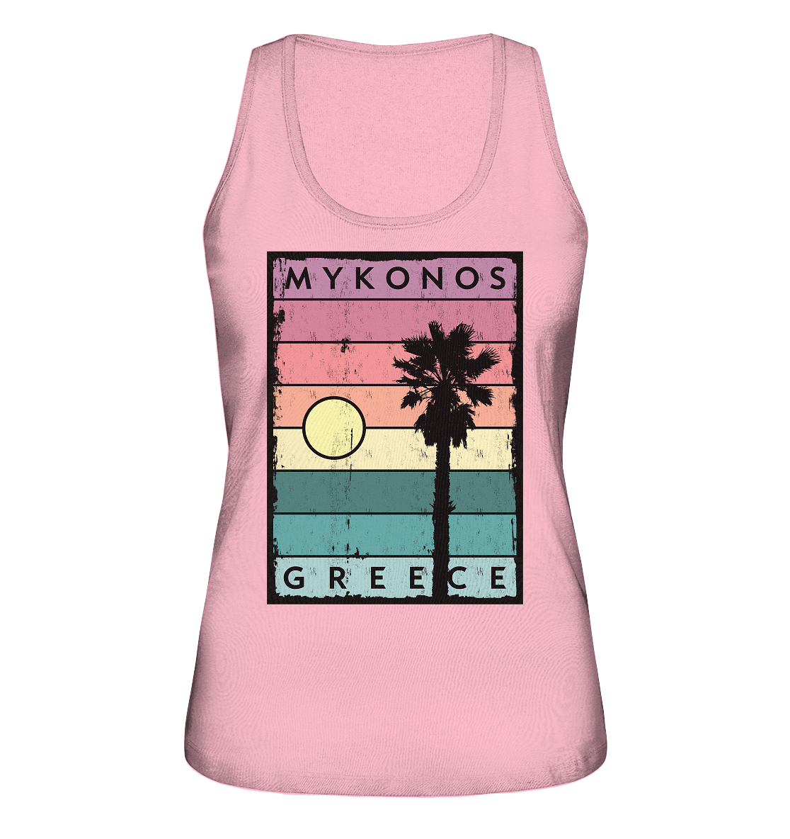 Sunset stripes & Palm tree Mykonos Greece - Ladies Organic Tank-Top