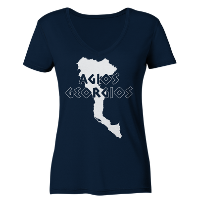 Agios Georgios Korfu Silhouette - Ladies Organic V-Neck Shirt