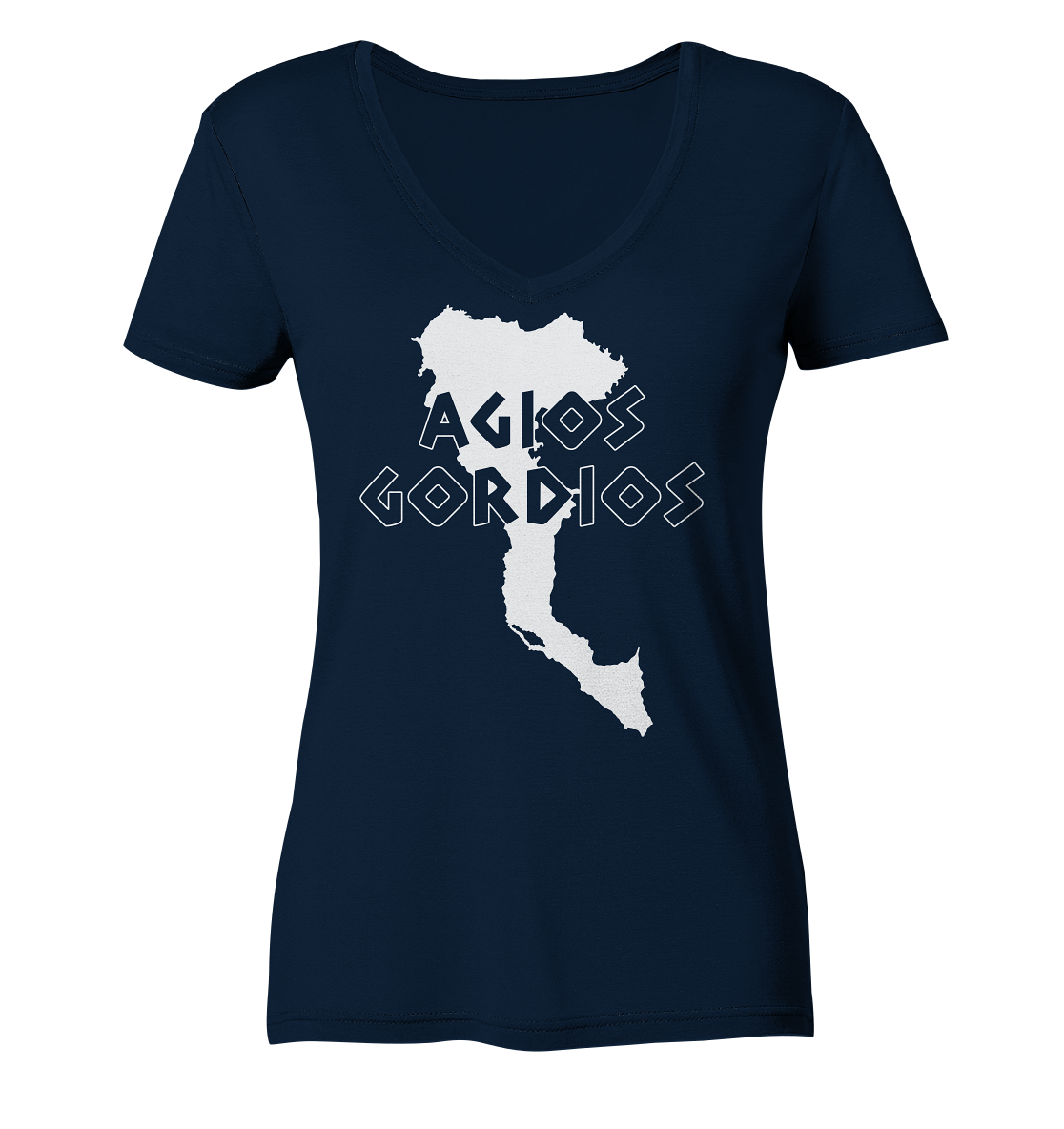 Agios Gordios Korfu Silhouette - Ladies Organic V-Neck Shirt
