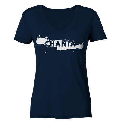 Chania Crete Silhouette - Ladies Organic V-Neck Shirt