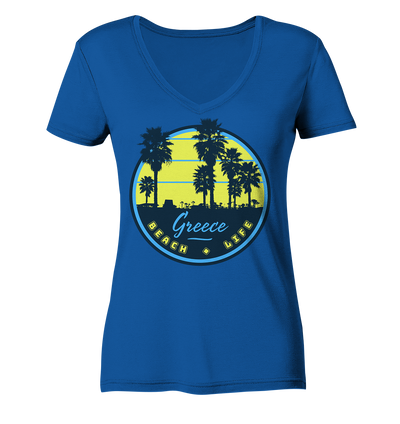 Greece Beach Life - Ladies Organic V-Neck Shirt