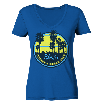 Rhodes Greece Beach Life - Ladies Organic V-Neck Shirt