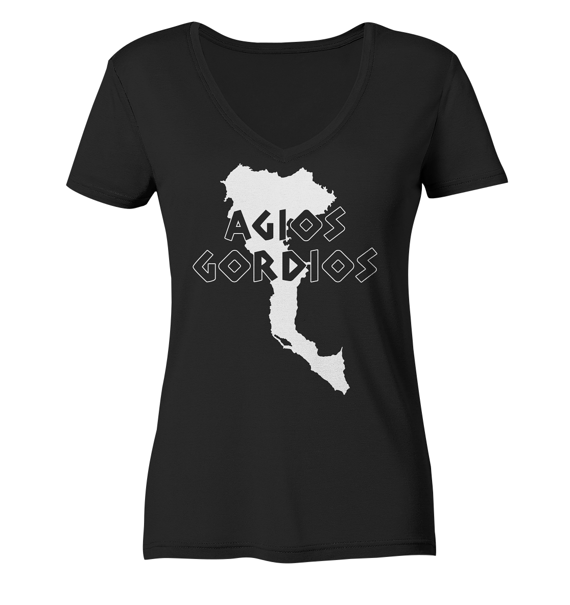 Agios Gordios Korfu Silhouette - Ladies Organic V-Neck Shirt