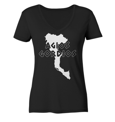 Agios Gordios Corfu Silhouette - Ladies Organic V-Neck Shirt