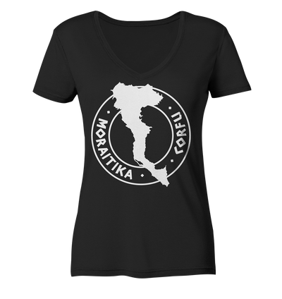 Corfu Moraitika Silhouette Stamp - Ladies Organic V-Neck Shirt