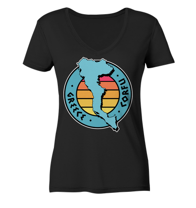 Corfu Greece Silhouette Stempel farbig - Ladies Organic V-Neck Shirt