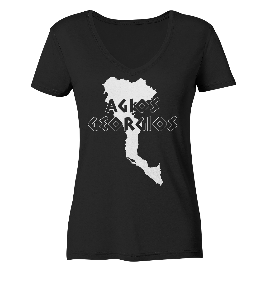 Agios Georgios Korfu Silhouette - Ladies Organic V-Neck Shirt