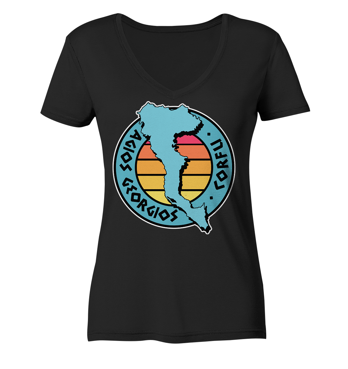 Corfu Agios Georgios silhouette stamp colored - Ladies Organic V-Neck Shirt