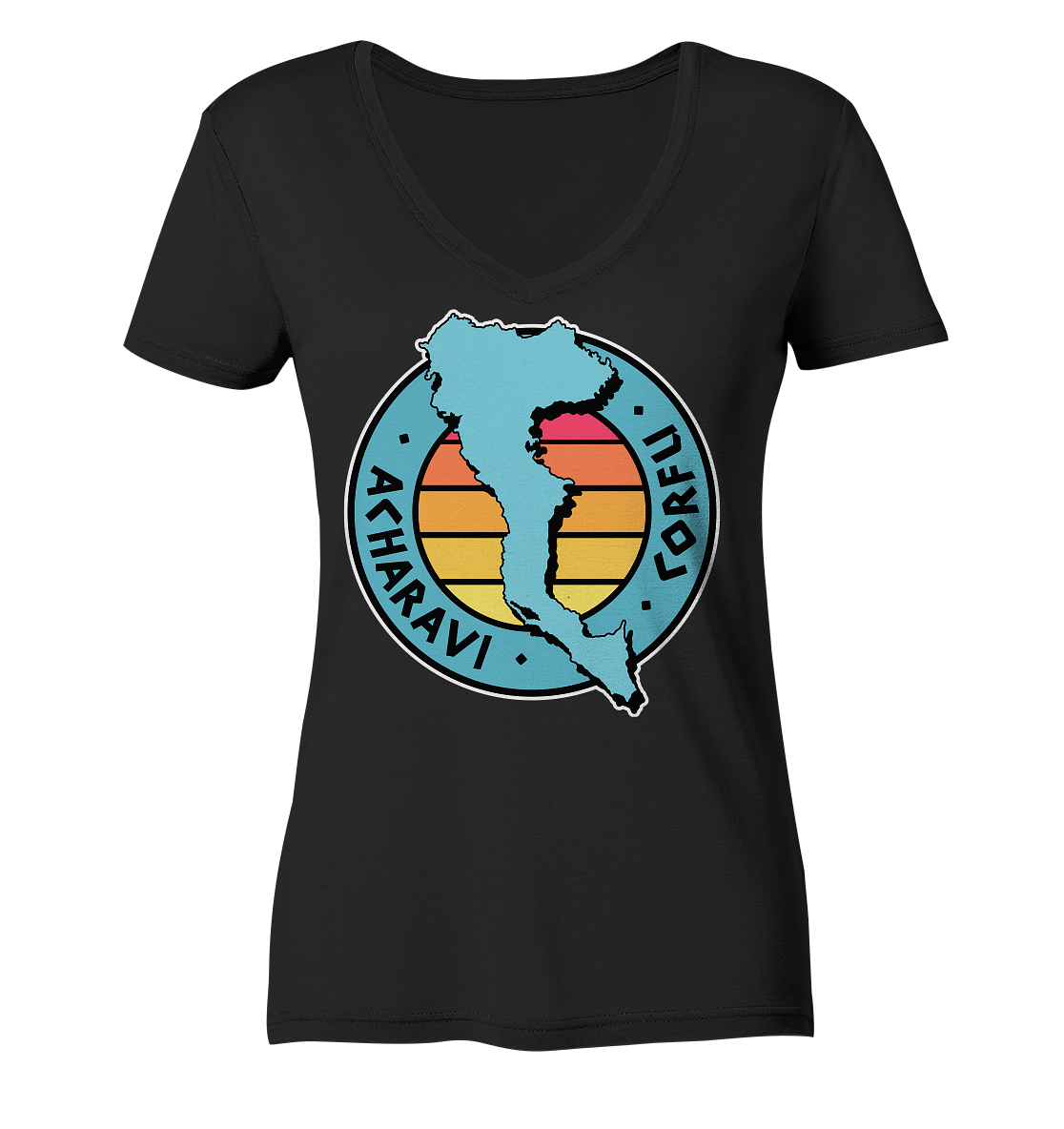 Corfu Acharavi silhouette stamp colored - Ladies Organic V-Neck Shirt