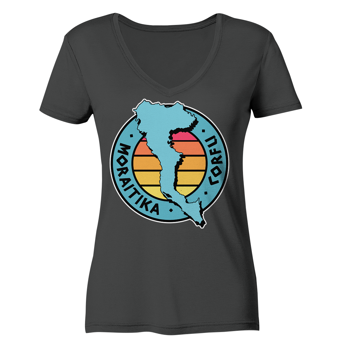 Corfu Moraitika Silhouette Stempel farbig - Ladies Organic V-Neck Shirt
