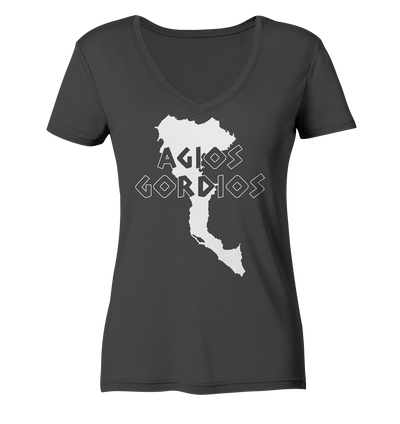 Agios Gordios Corfu Silhouette - Ladies Organic V-Neck Shirt
