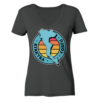 Corfu Kerkyra Silhouette Stamp Colored - Ladies Organic V-Neck Shirt
