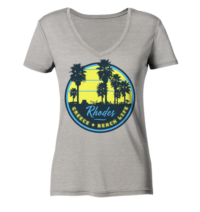 Rhodes Greece Beach Life - Ladies Organic V-Neck Shirt