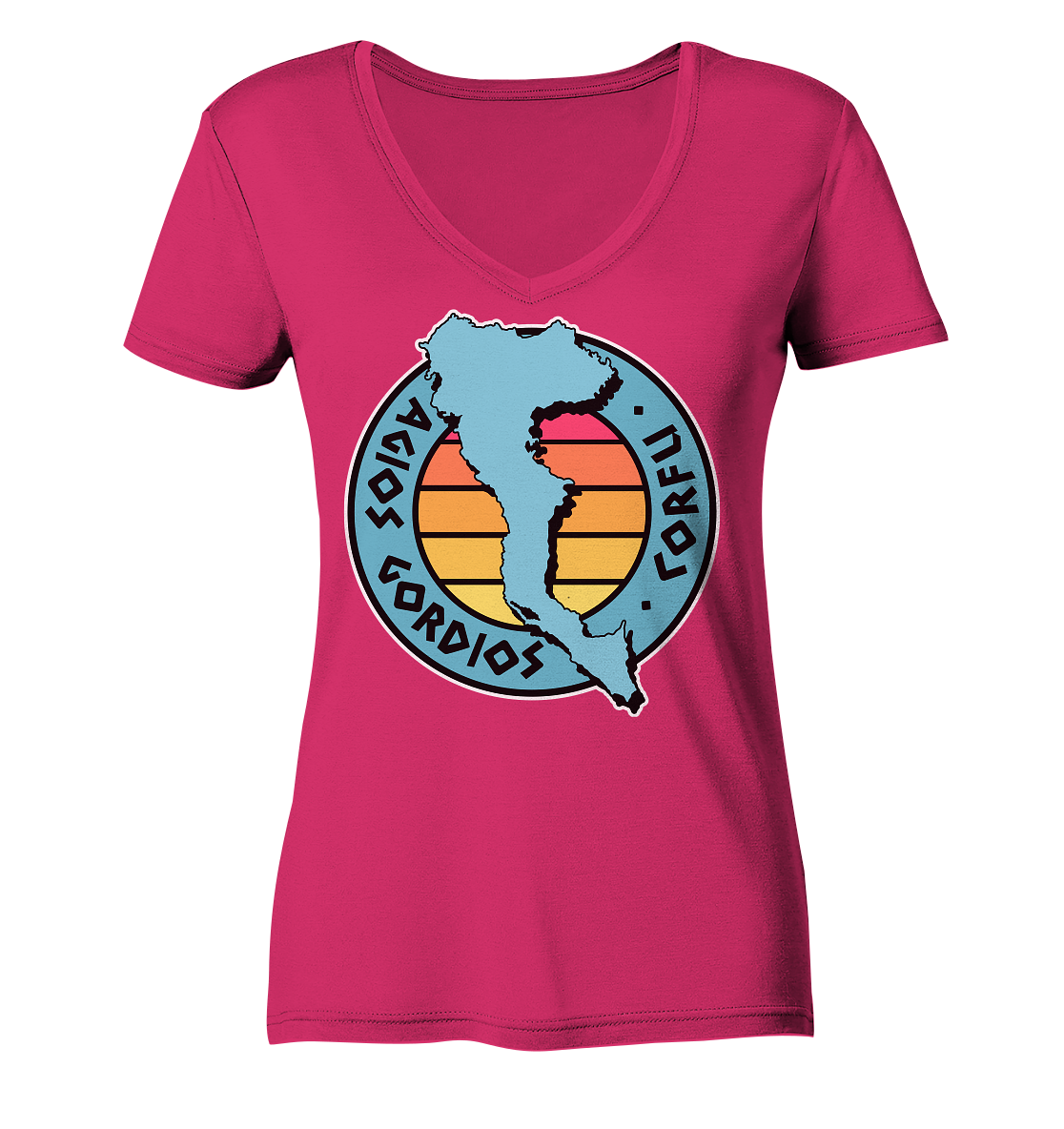Corfu Agios Gordios silhouette stamp colored - Ladies Organic V-Neck Shirt