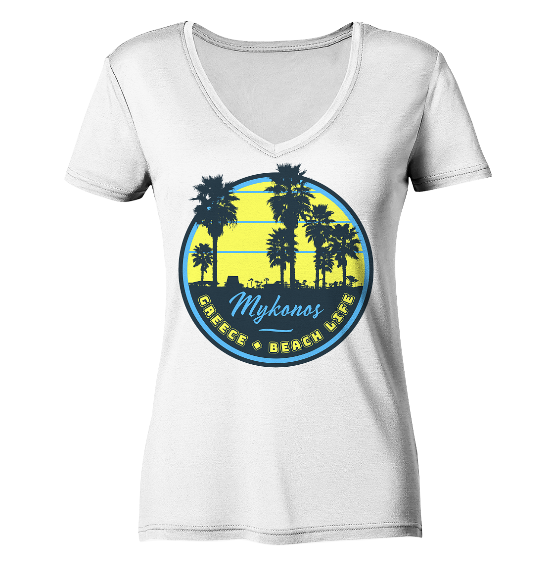 Mykonos Greece Beach Life - Ladies Organic V-Neck Shirt