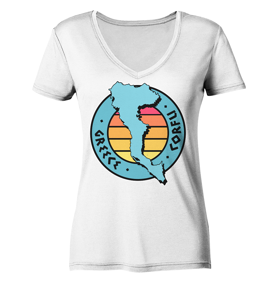 Corfu Greece Silhouette Stempel farbig - Ladies Organic V-Neck Shirt