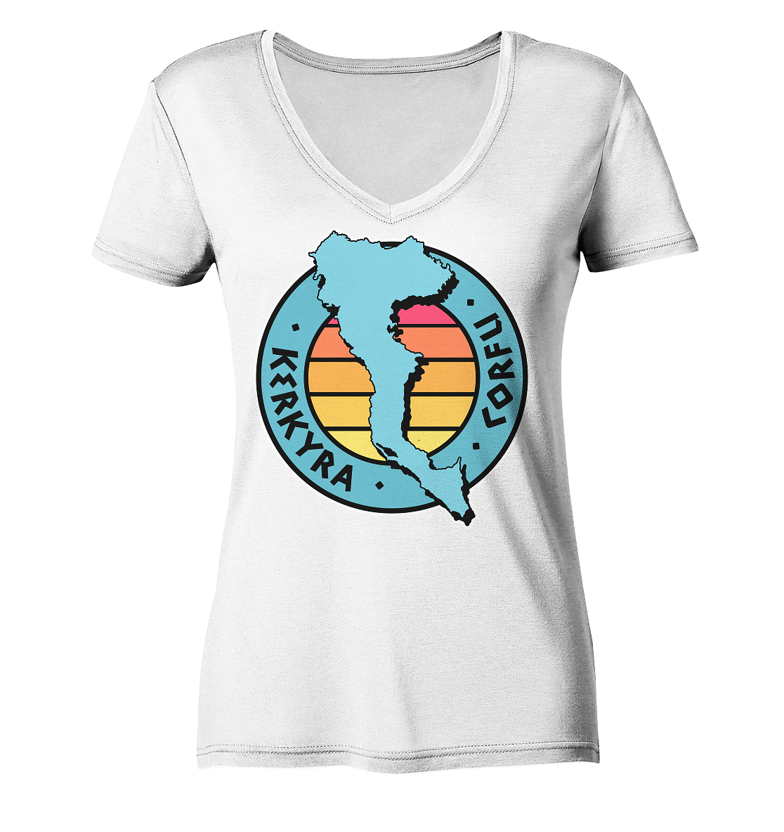 Corfu Kerkyra Silhouette Stamp Colored - Ladies Organic V-Neck Shirt
