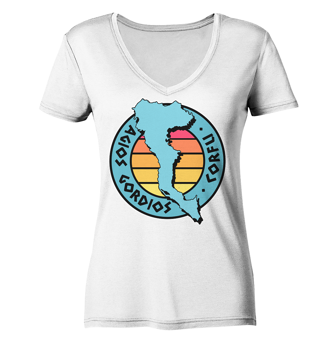 Corfu Agios Gordios silhouette stamp colored - Ladies Organic V-Neck Shirt