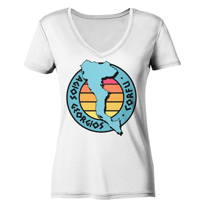 Corfu Agios Georgios Silhouette Stempel farbig - Ladies Organic V-Neck Shirt