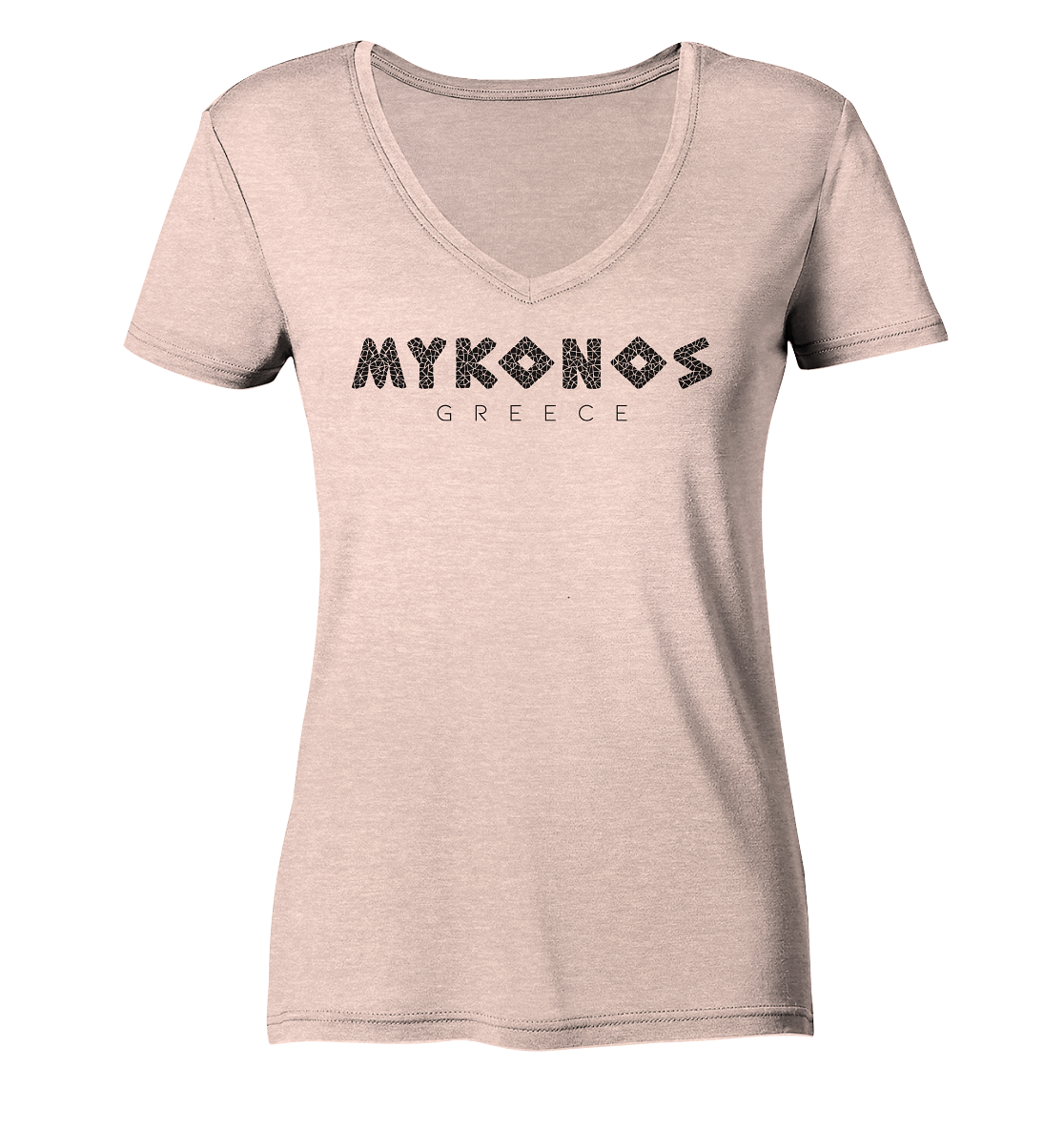 Mykonos Greece Mosaic - Ladies Organic V-Neck Shirt