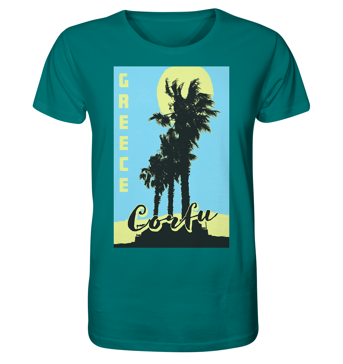 Black palm trees & Yellow sun Corfu Greece - Organic Shirt